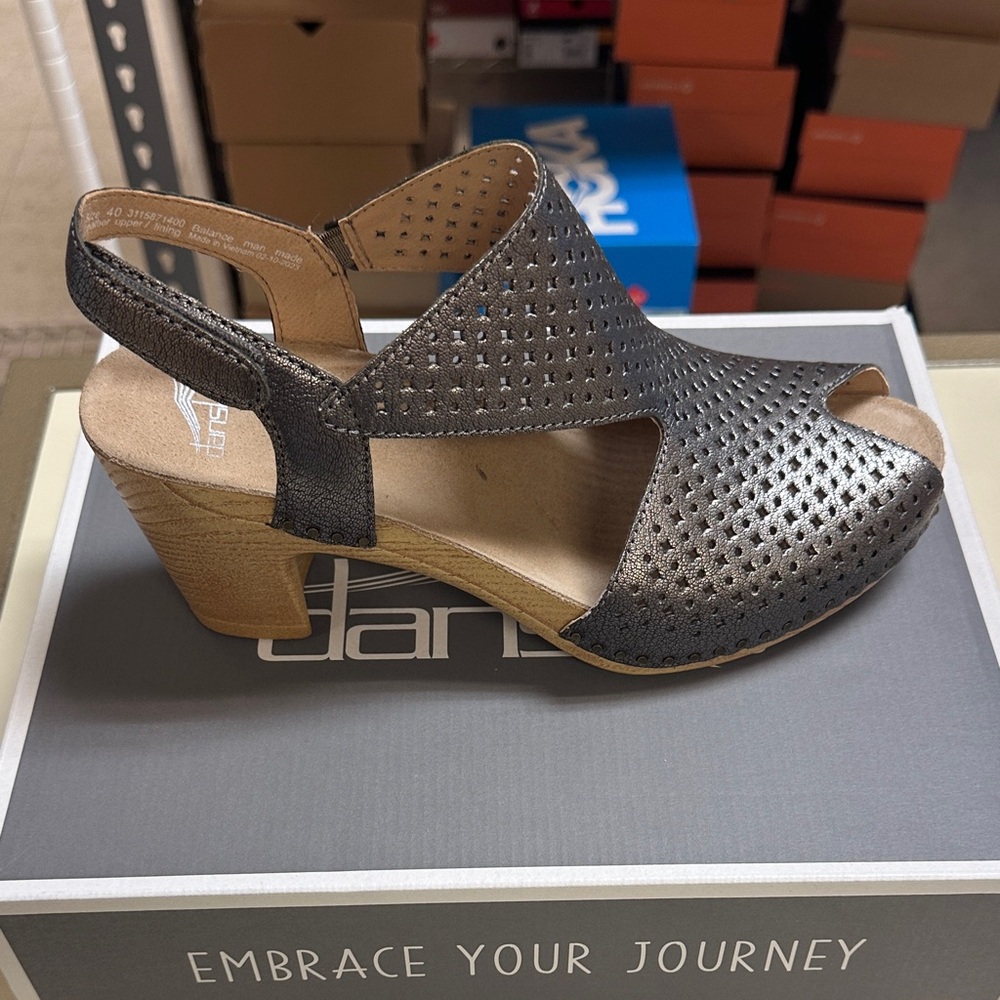 Dansko Teagan Women's Gunmetal Peep-Toe Mules